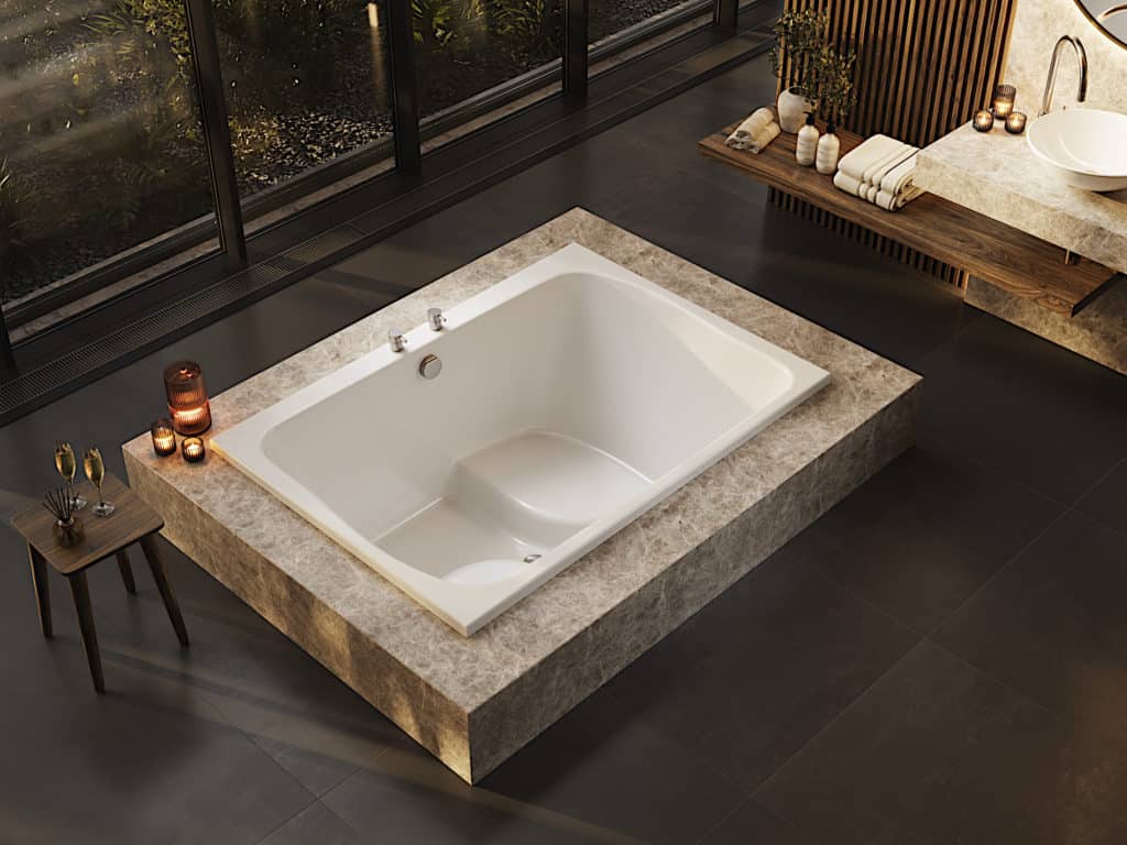 The Futari soaking tub, with two inbuilt seats
