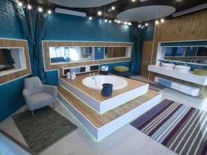 The Oberon circular bath in the Big Brother TV studio setting