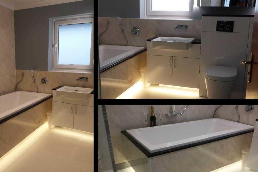 3 photo montage of the Serenity 1700 built in bath