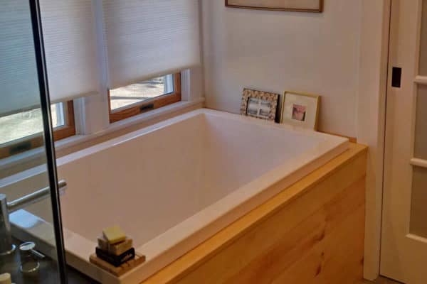 Soaking tub, New York USA. The Calyx in the new bathroom in Brookhaven.